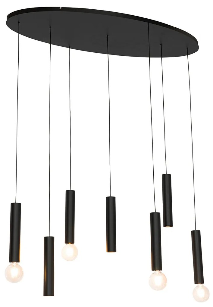 Lampada a sospensione di design ovale nera 7 luci - Tuba