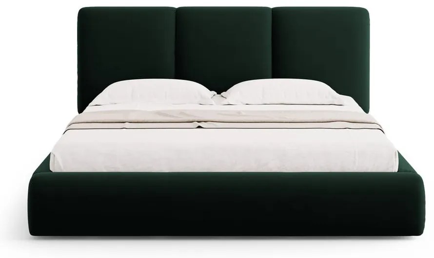 Letto matrimoniale imbottito in verde scuro in velluto con contenitore con rete inclusa 180x200 cm Brody – Mazzini Beds