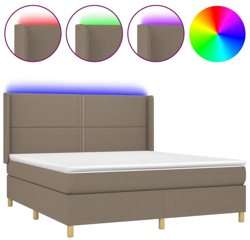 Letto a molle con materasso e led tortora 160x200 cm in tessuto