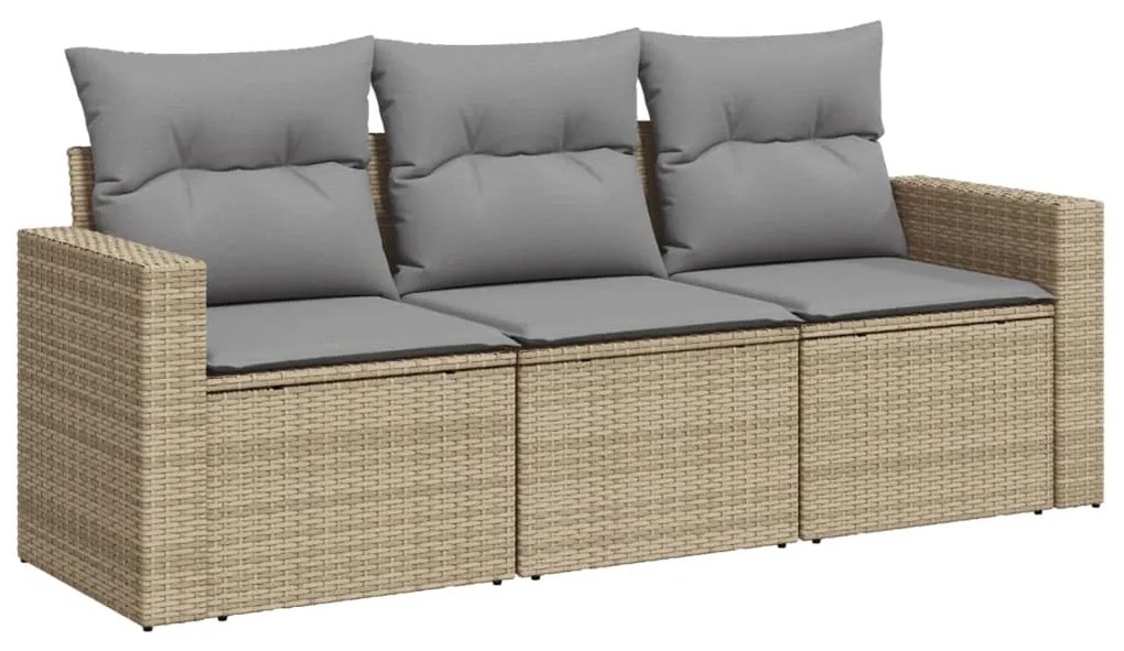 Set divano da giardino 3 pz con cuscini beige in polyrattan