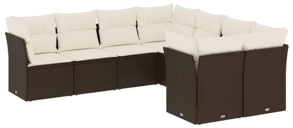 Set Divani da Giardino 8 pz con Cuscini Marrone in Polyrattan