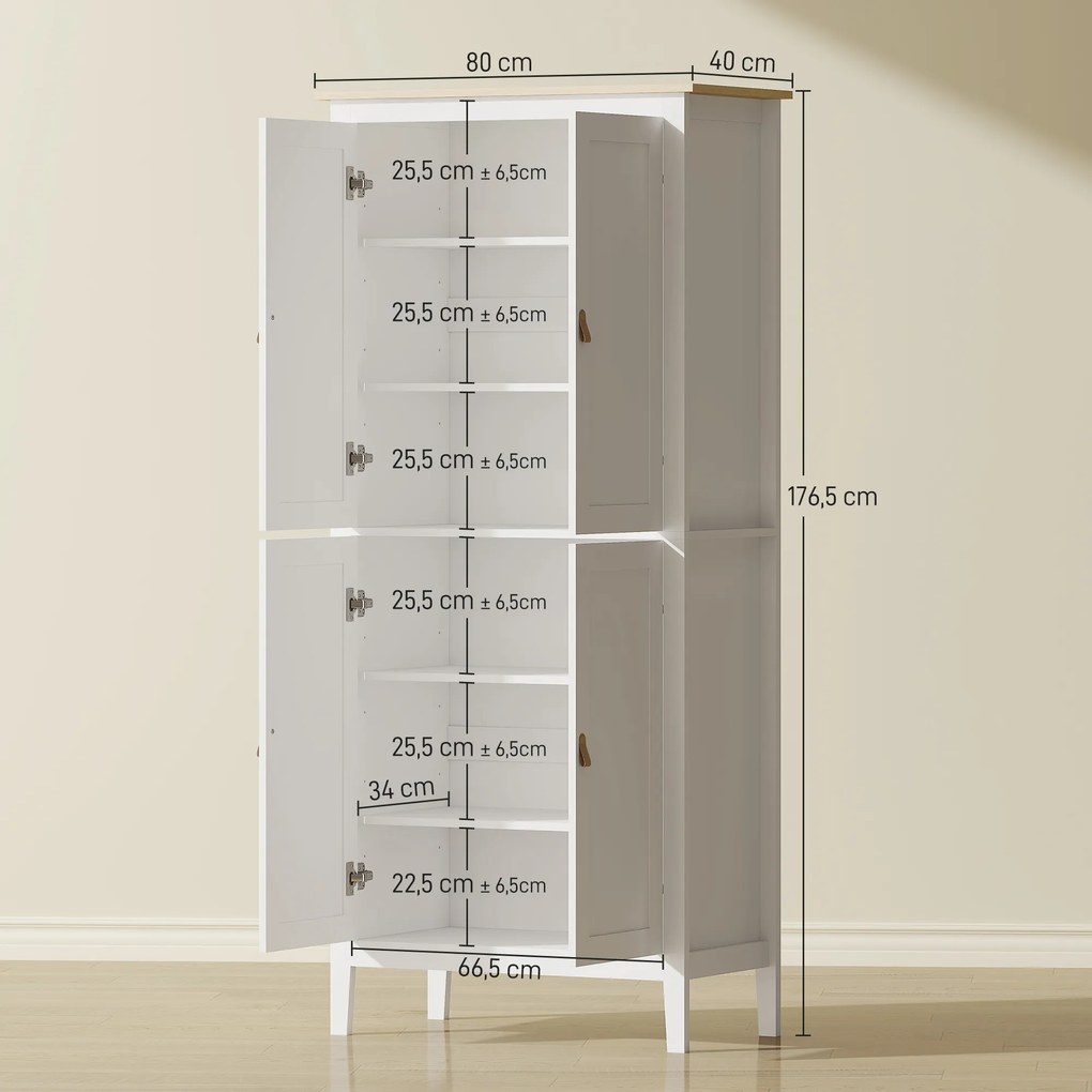 Credenza Mobile da Cucina 80x40x176,5 cm con Luce LED Dimmerabile a 3 Colori Ripiani Regolabili in MDF Bianco...