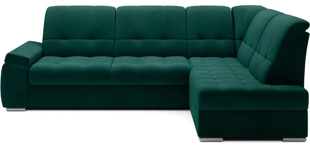 Divano angolare verde allungabile/con contenitore (con penisola a destra/a L) e rivestimento in velluto Sado – ELTAP