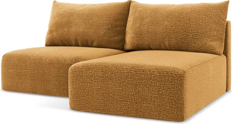 Divano angolare arancione allungabile/con contenitore (con penisola a destra) Kalena – Makamii