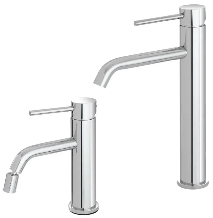 Set rubinetti lavabo alto e bidet in acciaio inox con scarico Nuego