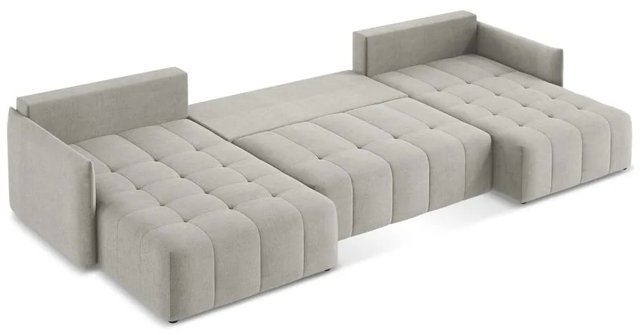 Divano angolare grigio chiaro allungabile/con contenitore (a U) Moku – Makamii