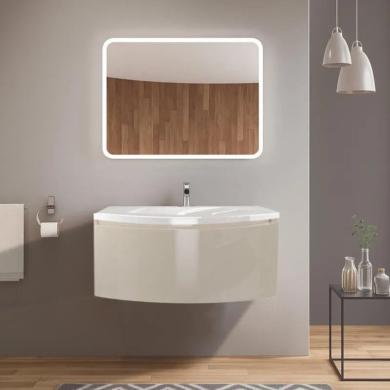 Mobile da bagno sospeso sotto lavabo L 100 x H 40 x P 48 cm beige lucido, 1 cassetto Sole