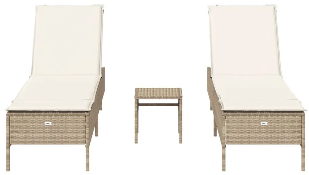 Set lettini prendisole con cuscini 3pz beige in polyrattan