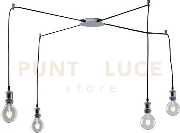 Lampadario a sospensione groove cromo 4 luci attacco e27 250cm cavi...