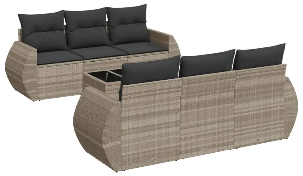 Set divani da giardino 7pz con cuscini grigio chiaro polyrattan