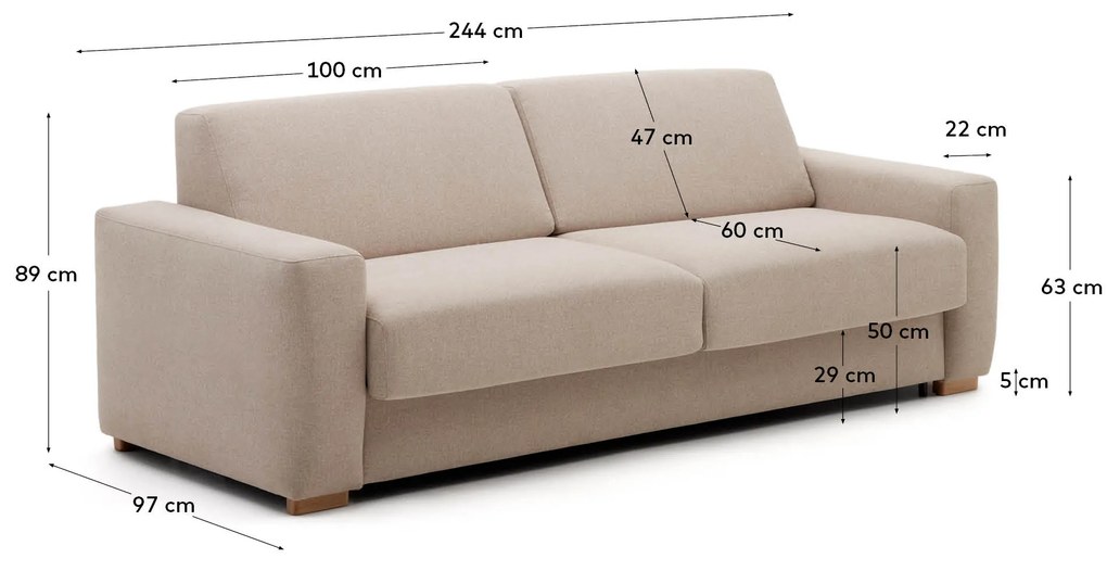 Kave Home - Divano letto Anley 4 posti beige 244 cm