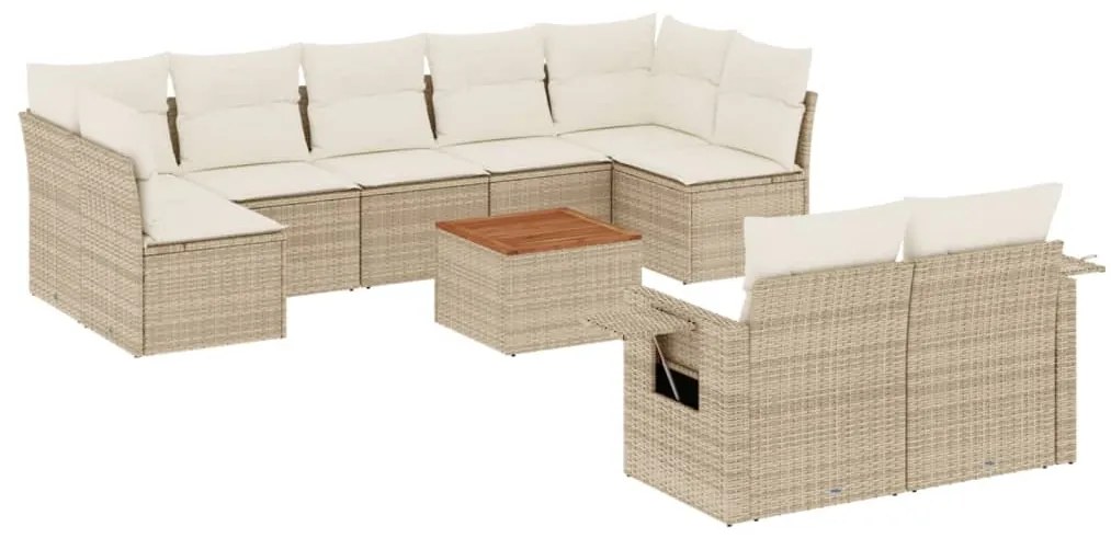 Set divano da giardino 10 pz con cuscini beige in polyrattan