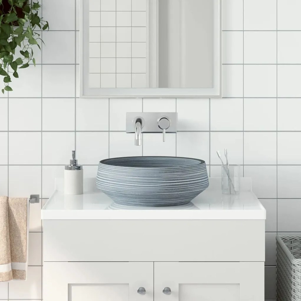 Lavabo Da Appoggio Grigio Rotondo ?41x14 Cm Ceramica /