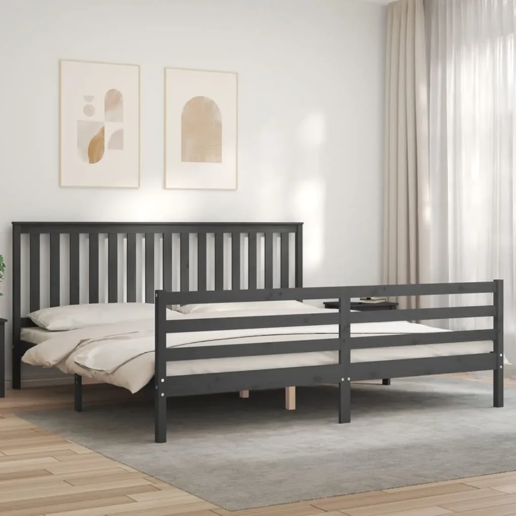 Giroletto con testiera grigio 200x200 cm in legno massello