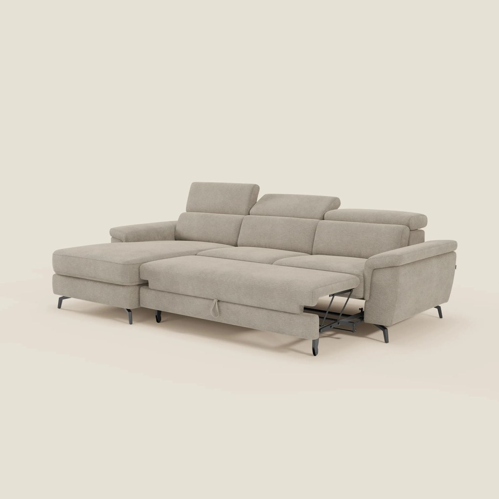Estro Divano estraibile con chaise-longue e poggiatesta reclinabili in tessuto impermeabile T14 beige