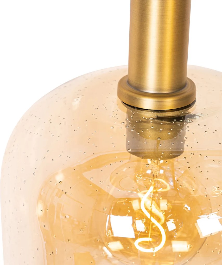 Lampada a sospensione smart nera con ottone e vetro ambrato 3 luci incl. 3 Wifi G95 - Zuzanna