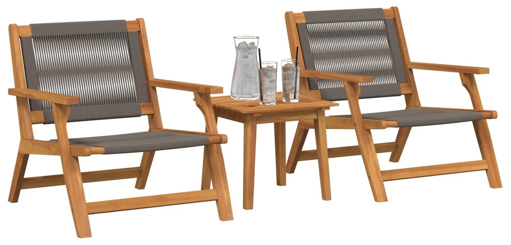Set di 3 sedie da giardino e tavolo in legno massello di acacia grigio