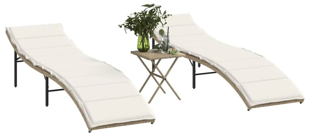 Lettini Prendisole 2 Pz Con Tavolino Beige İn Polyrattan /