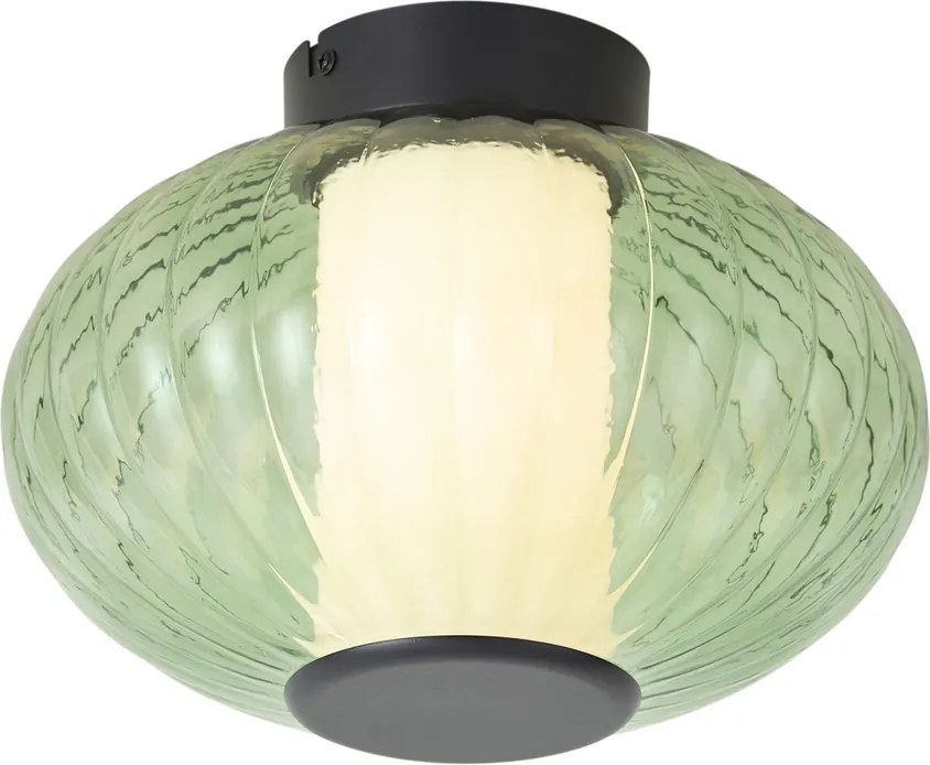Plafoniera di design nera 28cm con vetro verde incl. LED dimmerabile a 3 fasi - Margherite