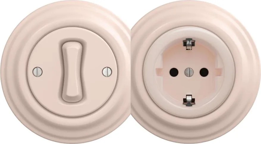 Kliklap - Interruttore unipolare retrò n. 1 e presa SCHUKO 230V con placca in rosa antico