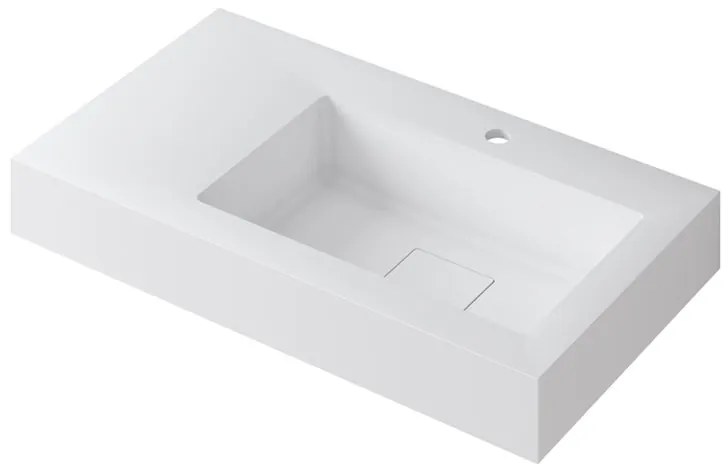 Lavabo a incasso rettangolare vasca a destra L 80.5 x H 15 x P 46 cm in resina bianco opaco