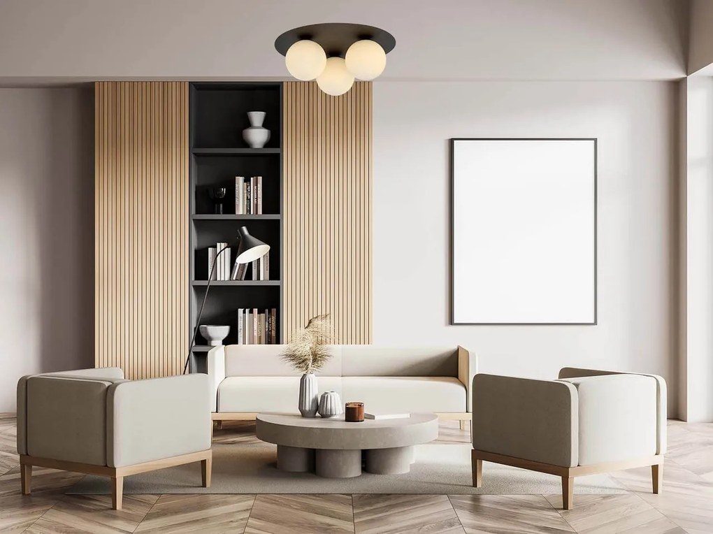 Lampada da soffitto Solar Nera con sfere satinate E14