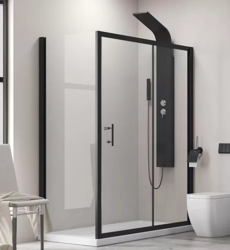 Box doccia 110x80 angolare con profili neri e anta scorrevole KFN5000S - KAMALU