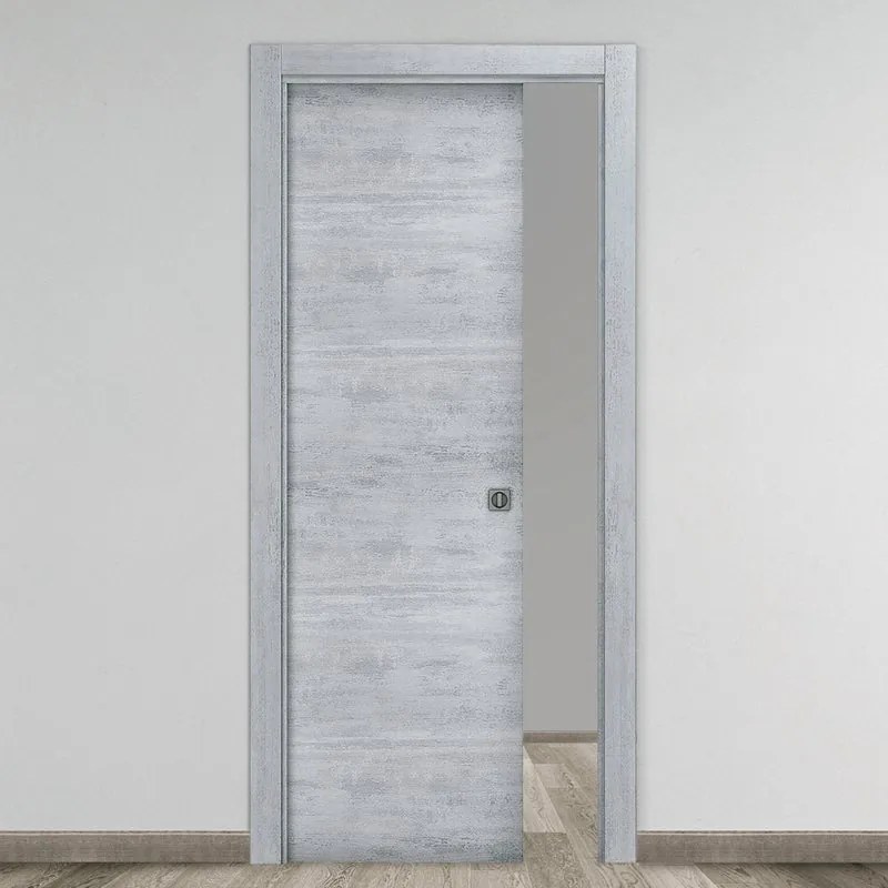 Porta scorrevole Beton rovere grigio L 70 x H 210 cm reversibile