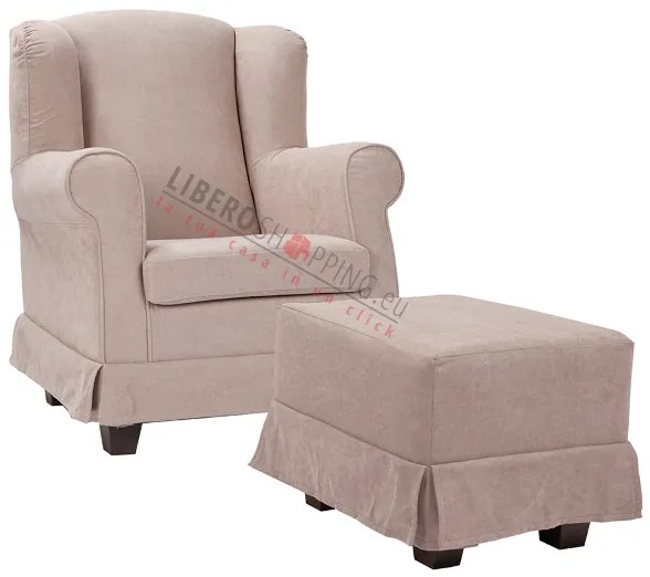 Poltrona imbottita in tessuto sfoderabile BERGERE BEIGE CON POUF