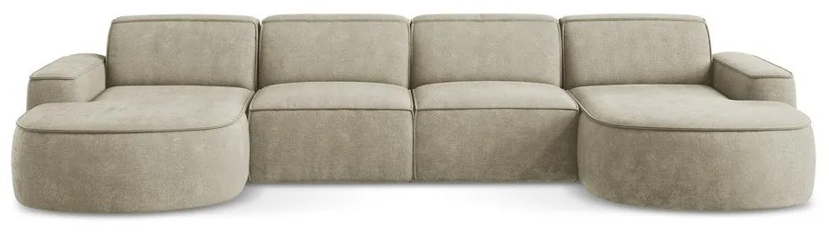 Divano angolare beige (a U) con rivestimento in ciniglia Omao – Makamii