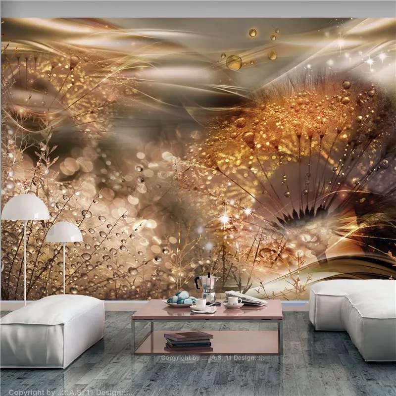 Fotomurale  Dandelions' World (Gold)  Colore Oro, Dimensioni e Misure 100x70