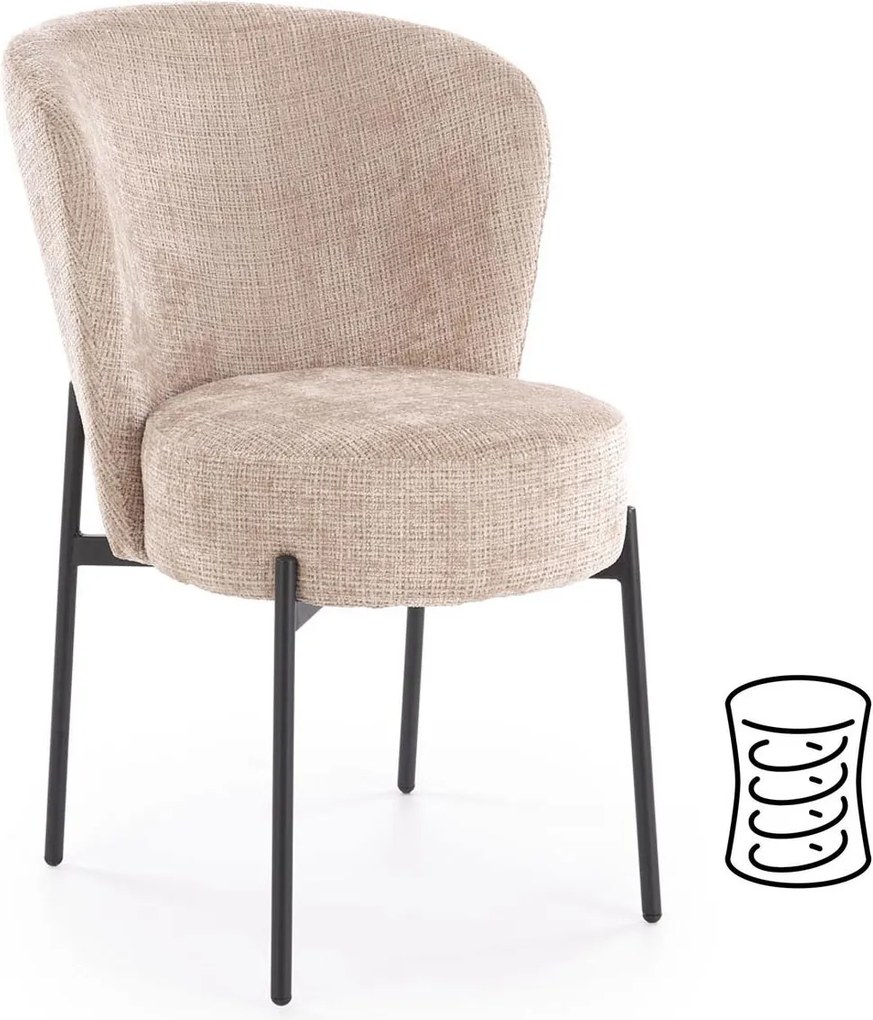 Sedia K590 in tessuto CREMONA color beige con struttura nera – 55x66x80 cm