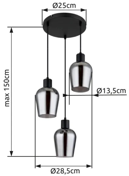 Globo 15627-3 - Lampadario a sospensione con filo RYAN 3xE27/40W/230V diametro 28,5 cm nero