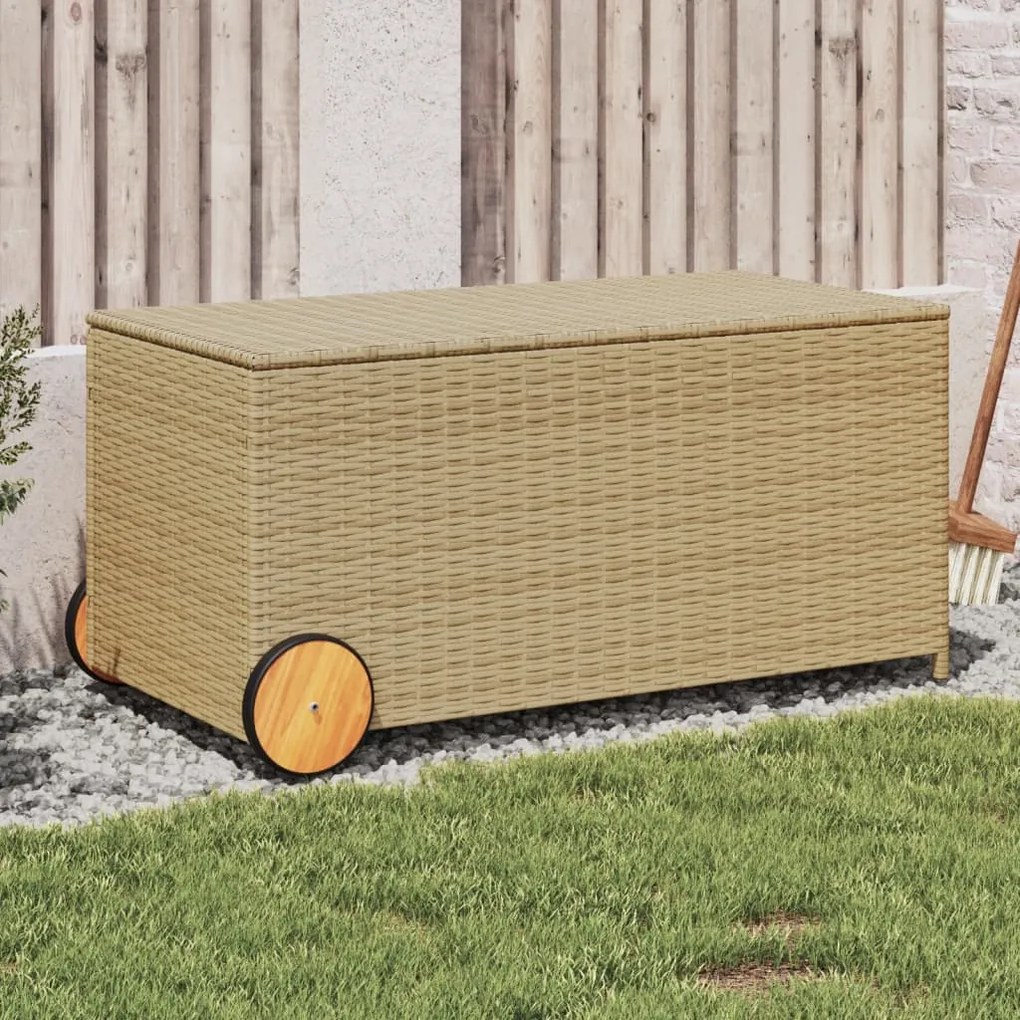 Contenitore da giardino con ruote beige misto 190l polyrattan