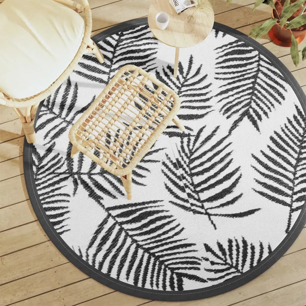 Tappeto Da Esterno Arakıl Bianco E Nero Ø160 Cm İn Pp /