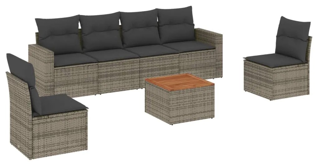 Set divani da giardino 7 pz con cuscini grigio in polyrattan