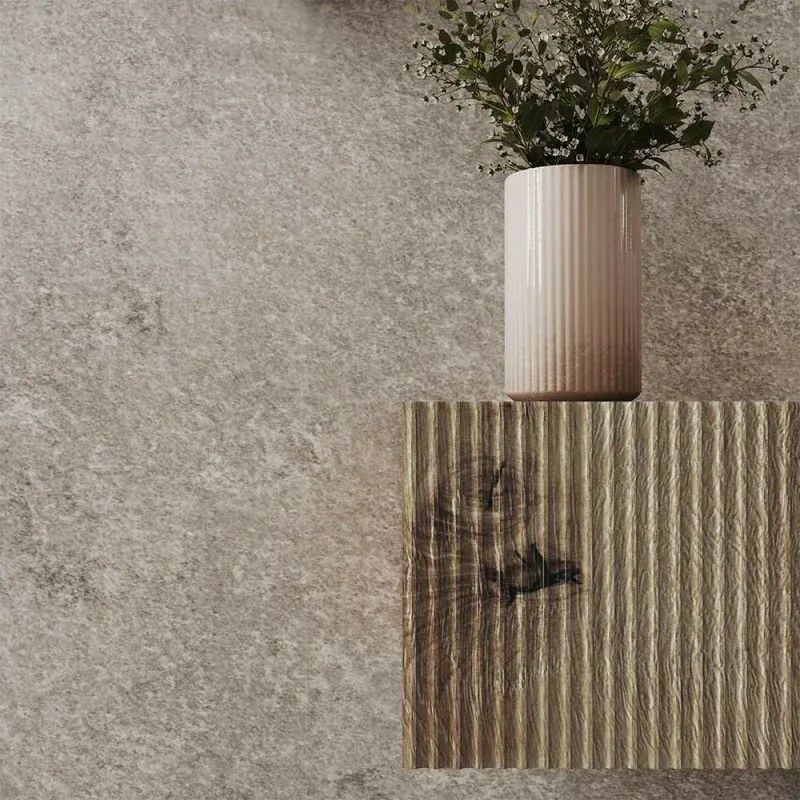 Mobile sospeso 100 cm cannettato rovere naturale lavabo in resina Tevere