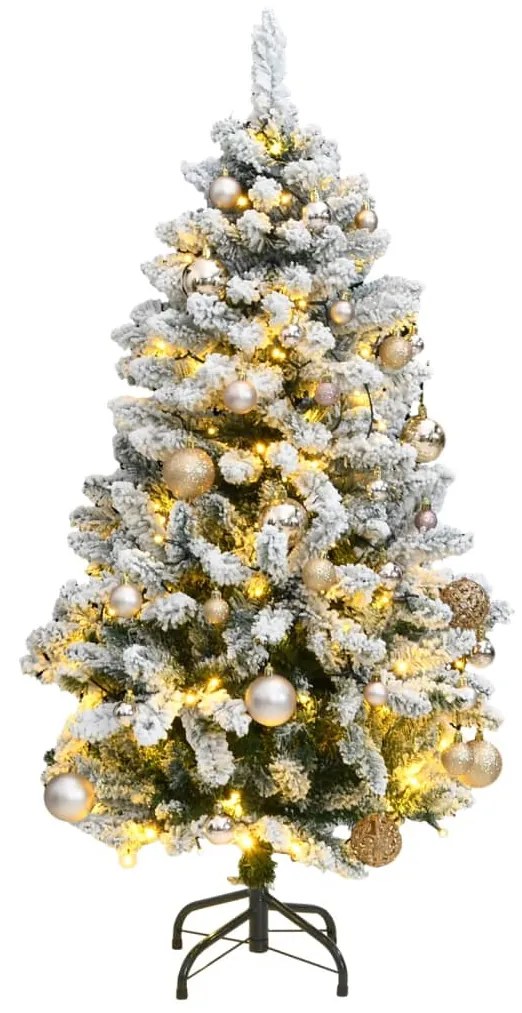 Albero Natale Incernierato con LED e Palline, Albero Natale Incernierato con 150 LED e Palline 150 cm