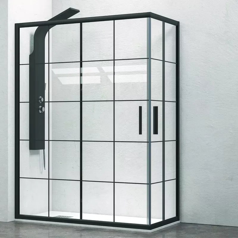 Box doccia nero 120x90 vetro a quadrati neri NICO-B1000 - KAMALU