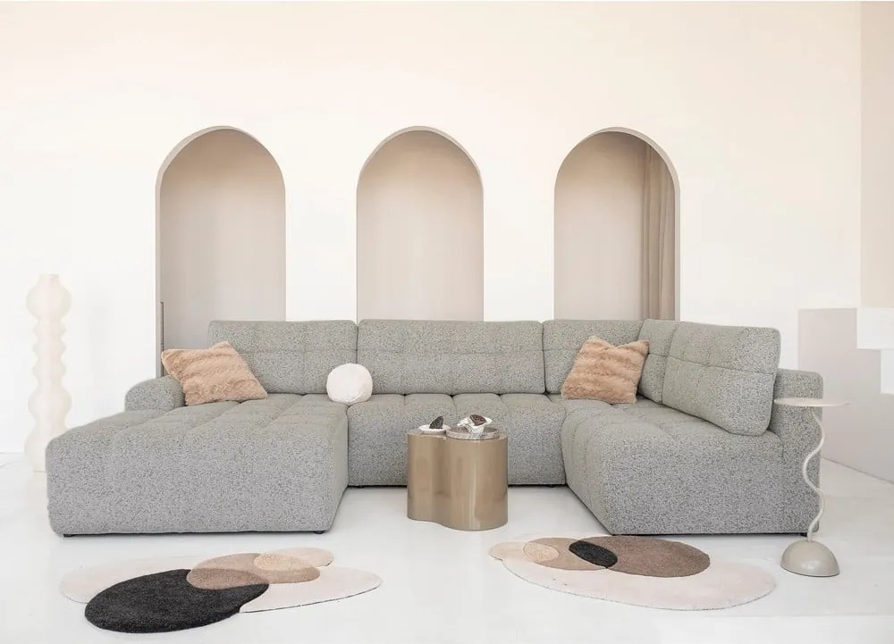 Divano angolare componibile marrone chiaro allungabile/con contenitore (con penisola a destra) Lulu – Miuform