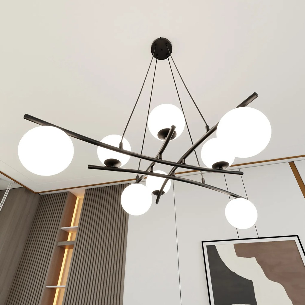 Lampadario Moderno Cadmo Acciaio Nero Bianco 8 Luci E14 Ip20