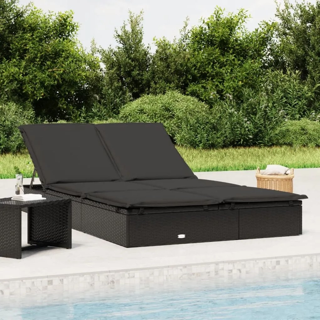 Lettino Prendisole 2 Persone Con Cuscini Nero İn Polyrattan /