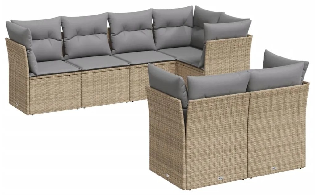 Set divani da giardino 7 pz con cuscini beige in polyrattan