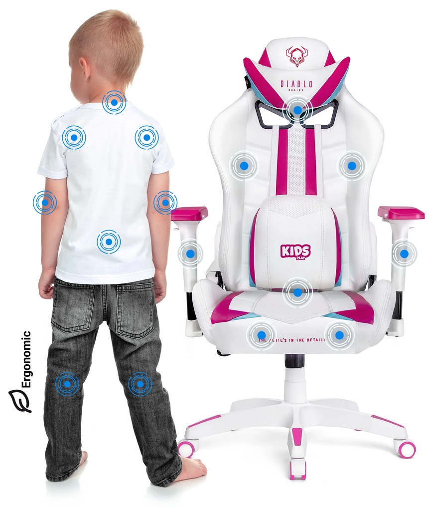 Sedia girevole da bambino Diablo X-Ray Kids Size: Bianco Rosa