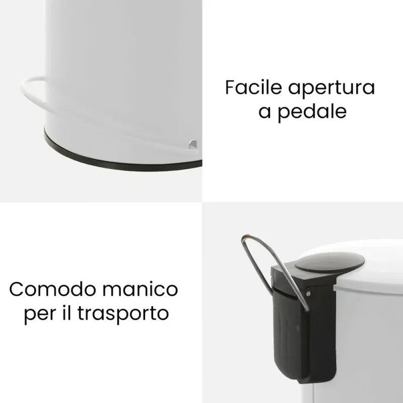 Pattumiera in acciaio 3 litri bianco soft-close con secchio estraibile Spring