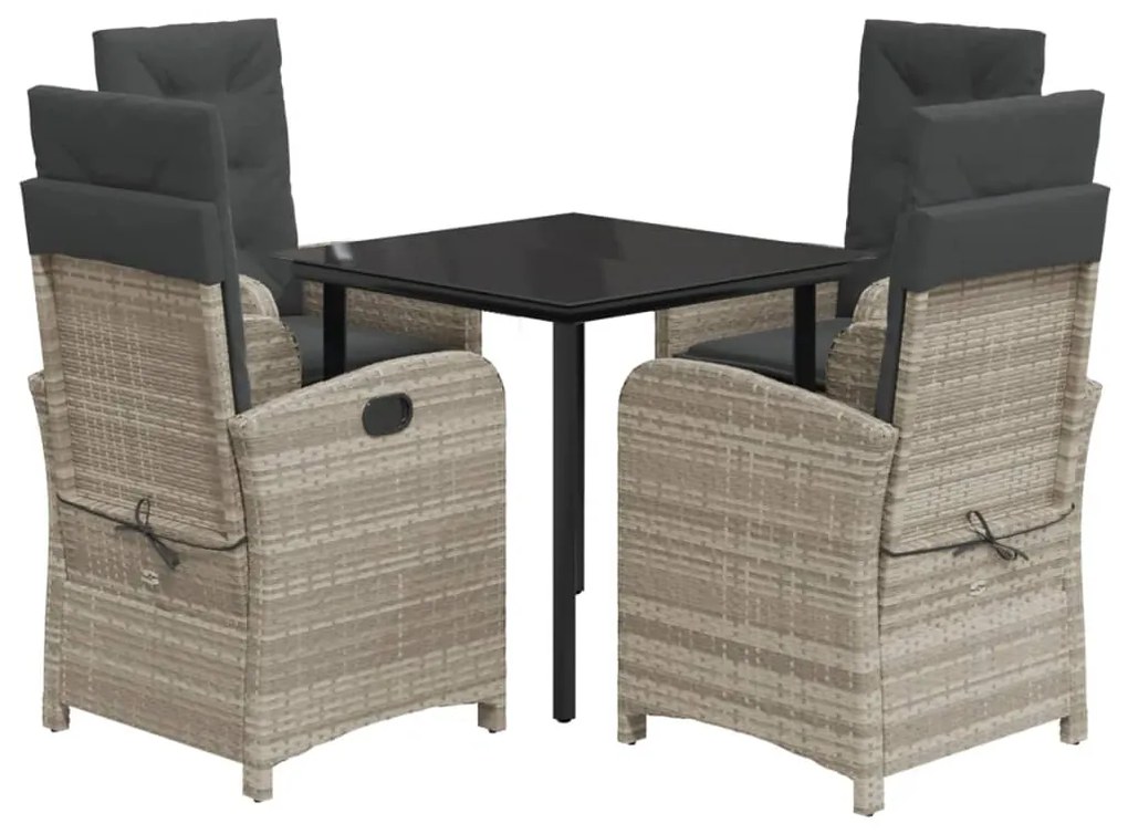 Set pranzo da giardino 5pz con cuscini grigio chiaro polyrattan
