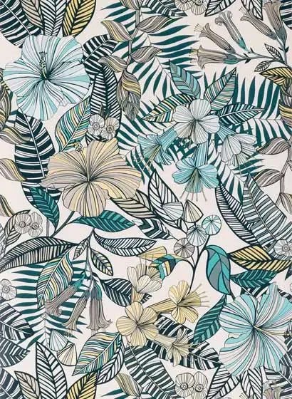 Matthew Williamson Carta da parati Valldemossa - Ivory/ Sea Blue/ Pebble