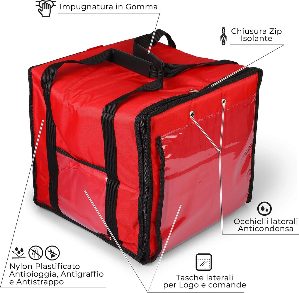 Borsa Termica Porta Pizze da Asporto 8/10 Cartoni Safemi Express 10 Rossa e Nera...