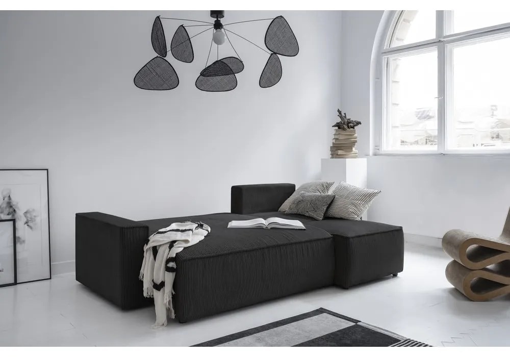 Divano letto angolare in velluto a coste color antracite Brave Dave - Miuform