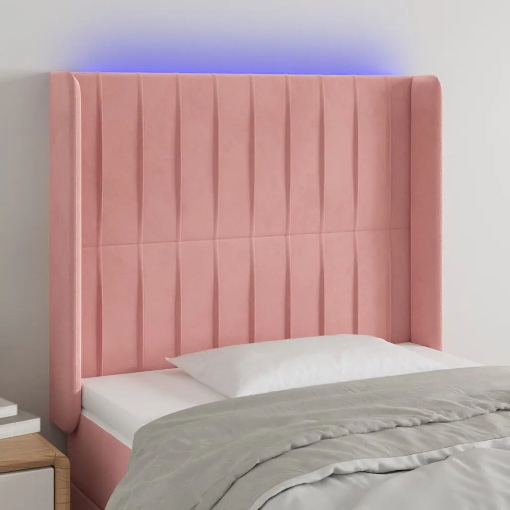 Testiera A Led Nera 93x16x118/128 Cm İn Velluto /